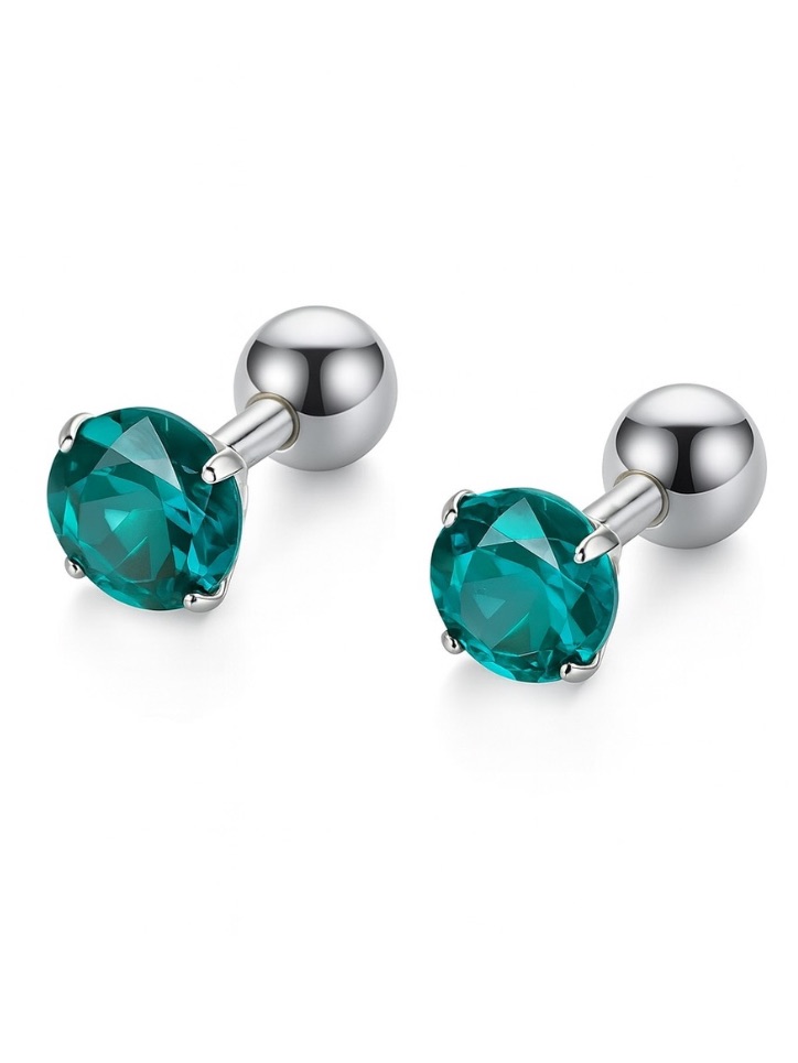 16g 6mm Teal Cz Stud Earrings  Stainless Steel Barbells